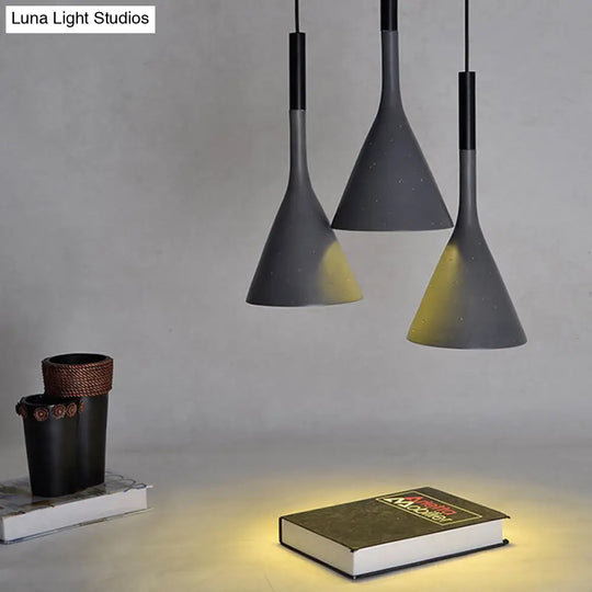 Industrial Bedside Pendant Lamp With Funnel Shade: Aluminum And Concrete Ceiling Light Fixture In