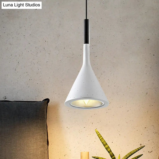 Industrial Bedside Pendant Lamp With Funnel Shade: Aluminum And Concrete Ceiling Light Fixture In