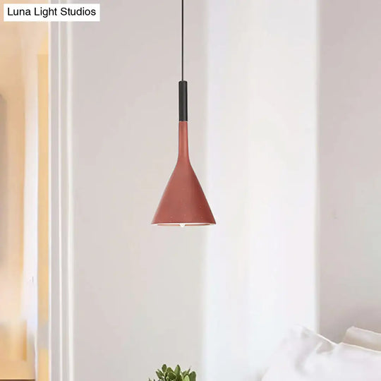 Industrial Bedside Pendant Lamp With Funnel Shade: Aluminum And Concrete Ceiling Light Fixture In