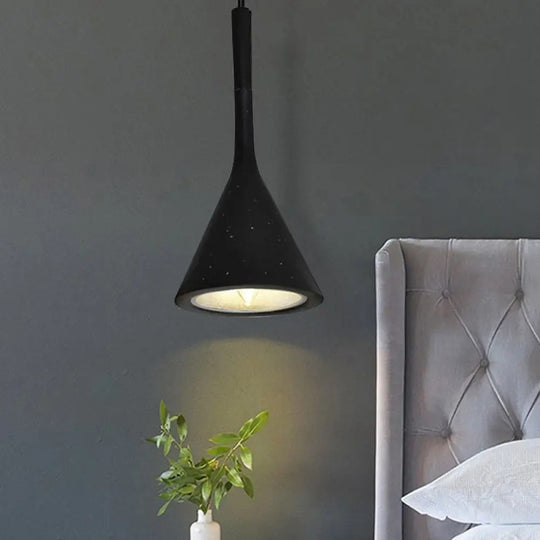 Industrial Hanging Pendant Lamp With Funnel Shade - Black/Grey Aluminum And Concrete Ceiling Light