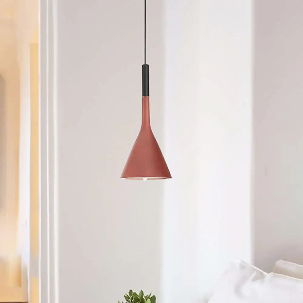 Industrial Hanging Pendant Lamp With Funnel Shade - Black/Grey Aluminum And Concrete Ceiling Light