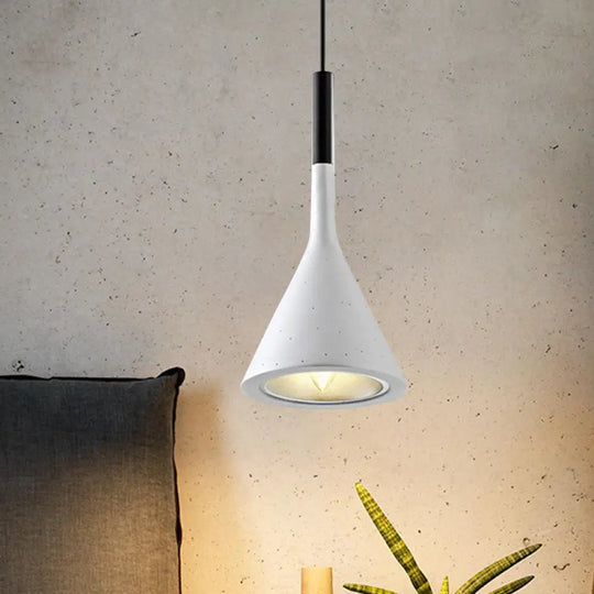 Industrial Hanging Pendant Lamp With Funnel Shade - Black/Grey Aluminum And Concrete Ceiling Light