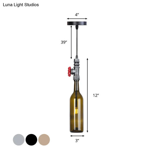 Industrial Pendant Lamp With Hanging Wine Bottle Glass Shade Black/Aged Silver/Bronze Finish