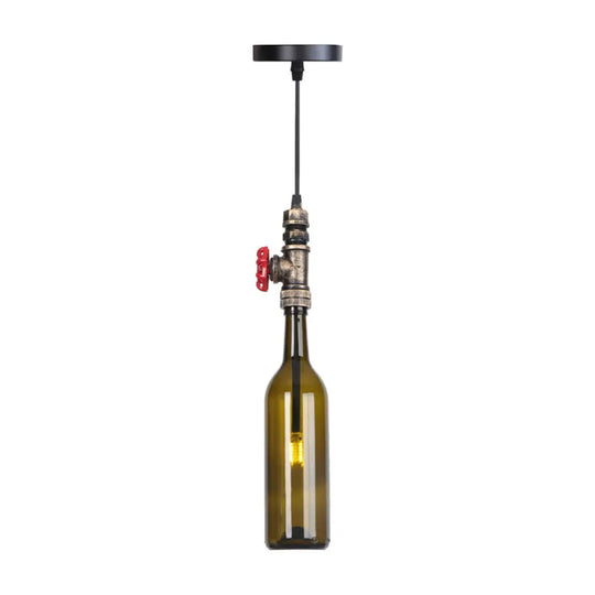 Industrial Hanging Pendant Lamp With Wine Bottle Glass Shades In Black Silver Or Bronze Finish