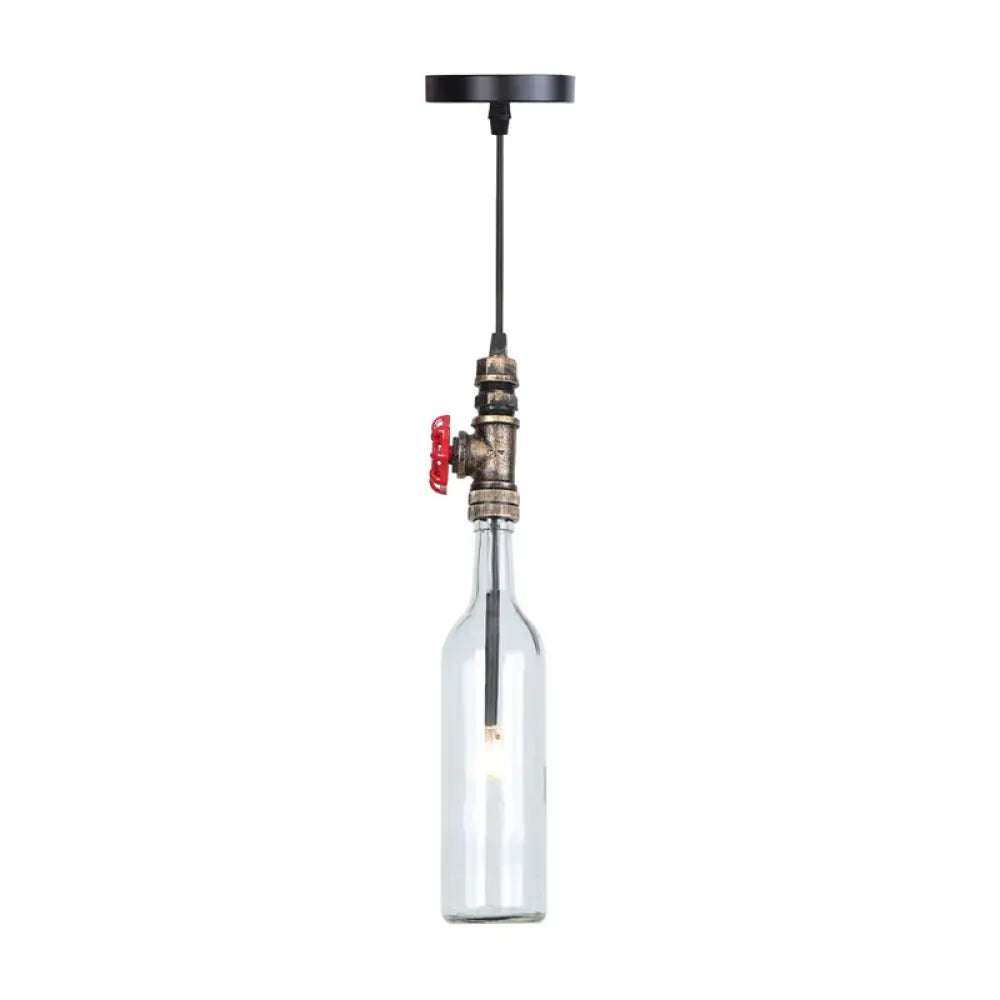 Industrial Hanging Pendant Lamp With Wine Bottle Glass Shades In Black Silver Or Bronze Finish