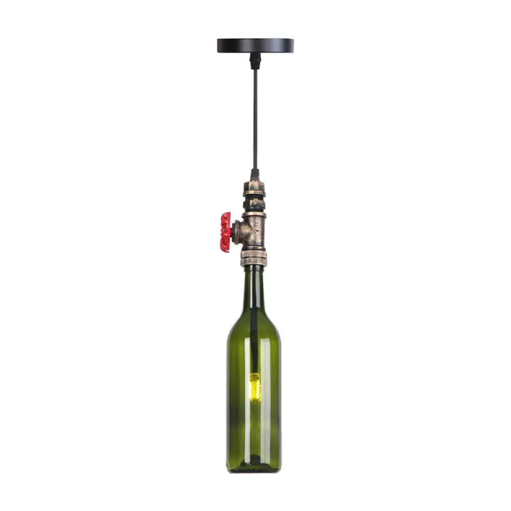 Industrial Hanging Pendant Lamp With Wine Bottle Glass Shades In Black Silver Or Bronze Finish