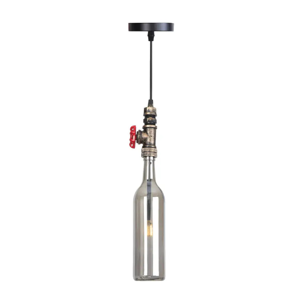 Industrial Hanging Pendant Lamp With Wine Bottle Glass Shades In Black Silver Or Bronze Finish