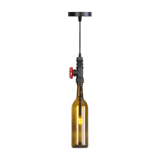 Industrial Hanging Pendant Lamp With Wine Bottle Glass Shades In Black Silver Or Bronze Finish /