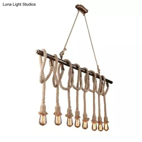 Industrial Hemp Rope Bronze Linear Bar Suspension Light Fixture