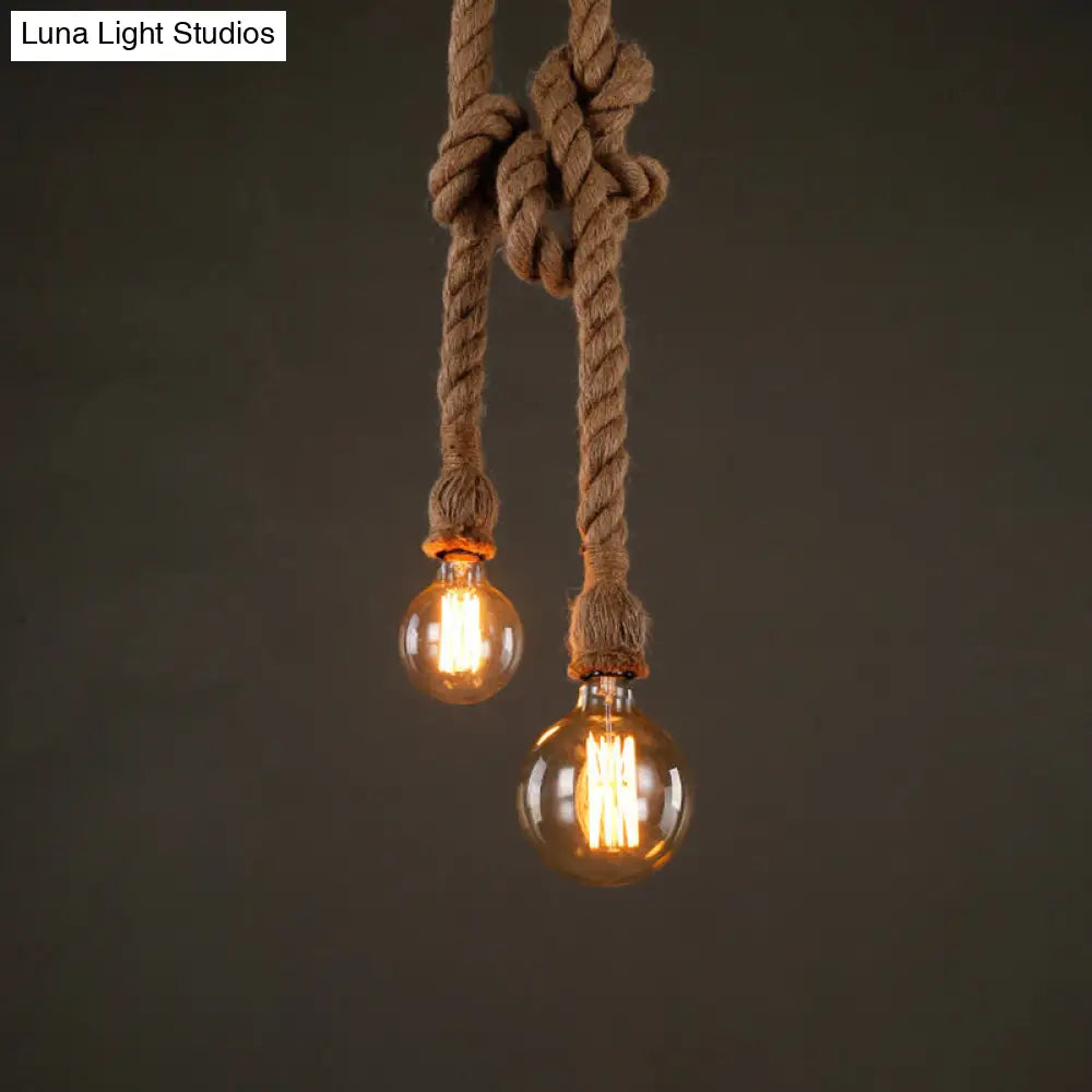 Industrial Exposed Bulb Pendant Light With Hemp Rope Hanging Lamp - Beige