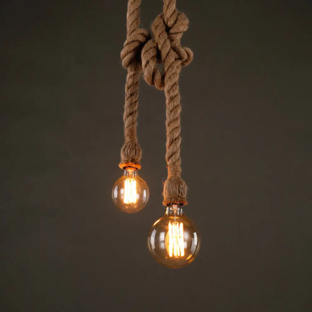 Industrial Hemp Rope Pendant Light With Exposed Bulb In Beige 2 /