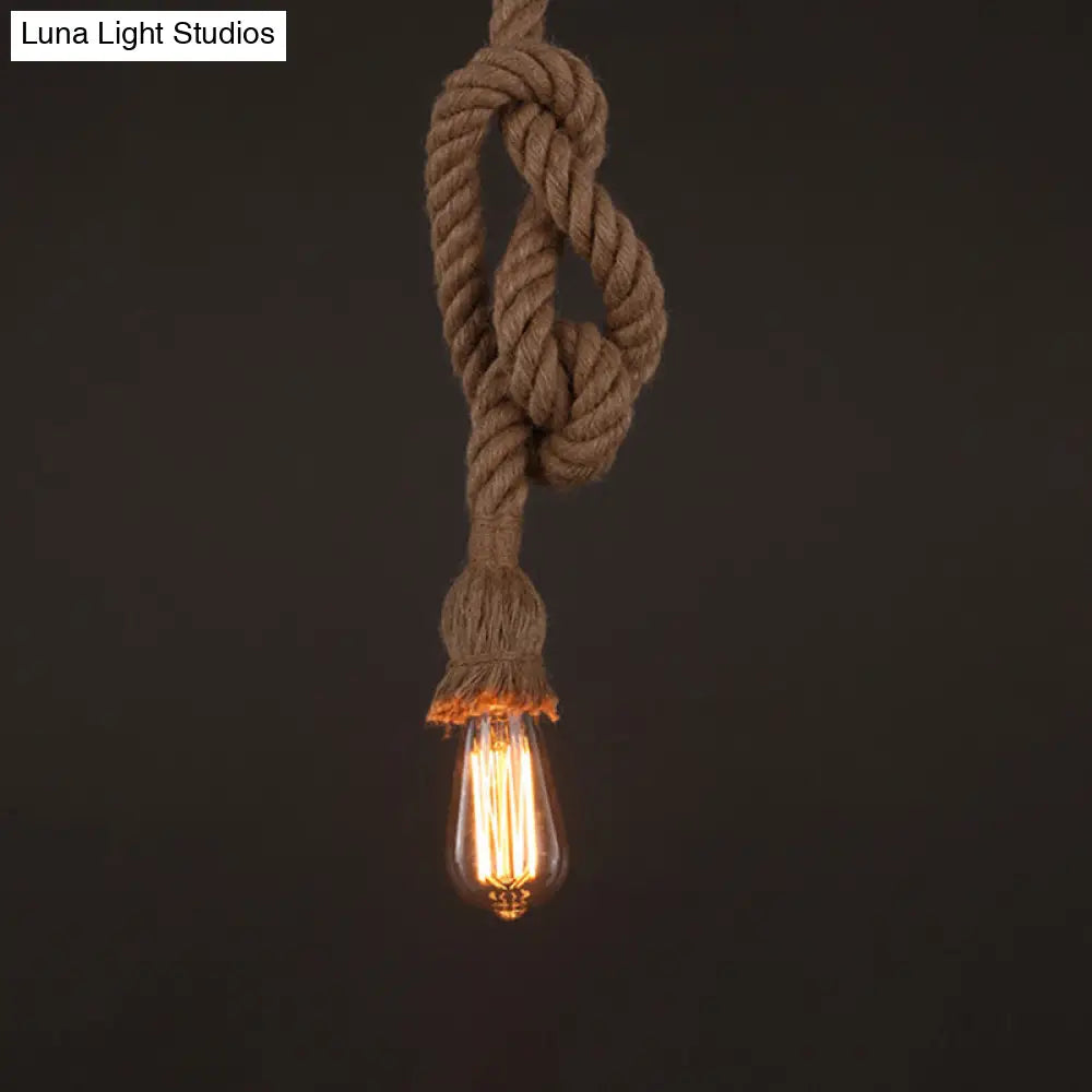 Industrial Exposed Bulb Pendant Light With Hemp Rope Hanging Lamp - Beige 1 /