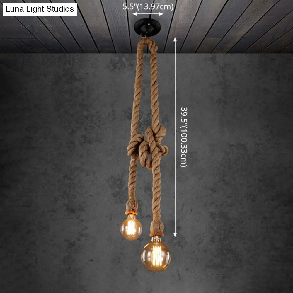 Industrial Exposed Bulb Pendant Light With Hemp Rope Hanging Lamp - Beige