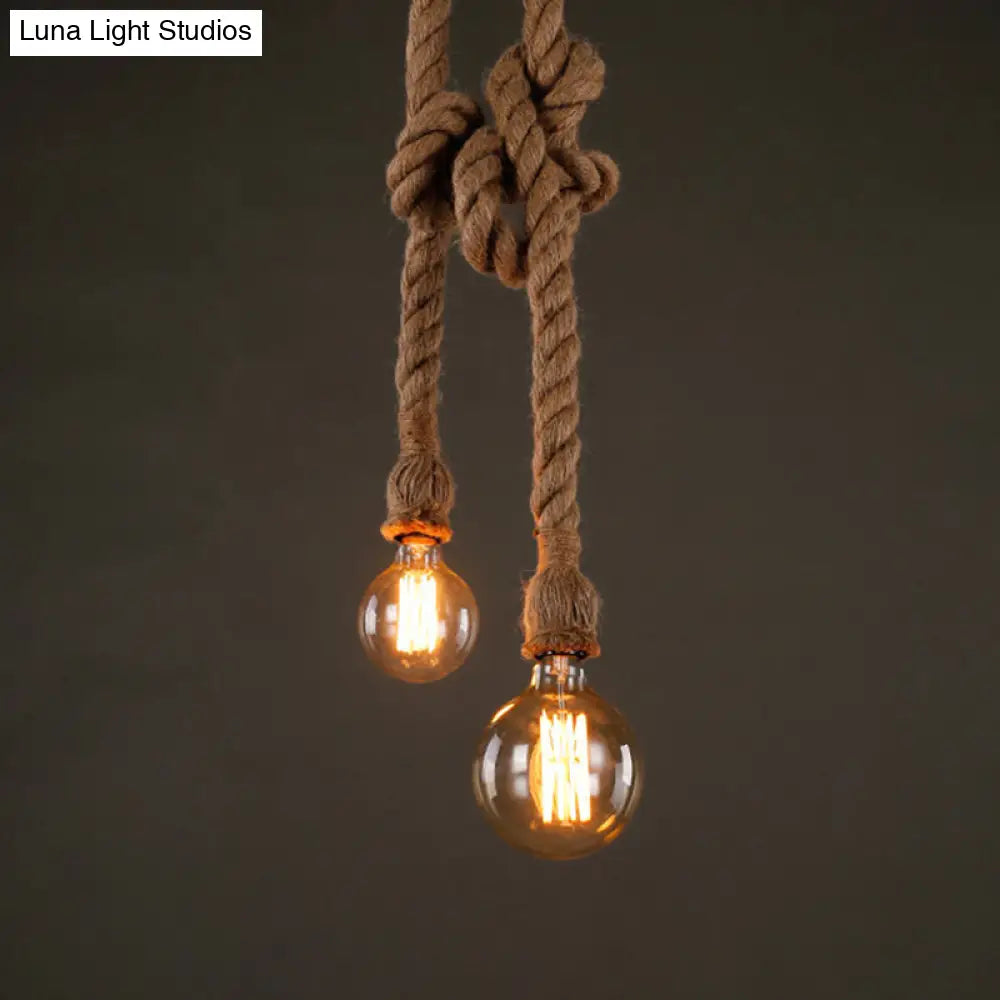 Industrial Exposed Bulb Pendant Light With Hemp Rope Hanging Lamp - Beige 2 /