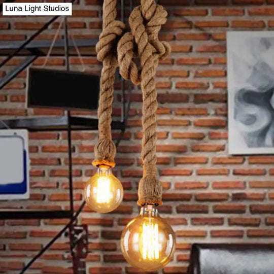 Industrial Exposed Bulb Pendant Light With Hemp Rope Hanging Lamp - Beige