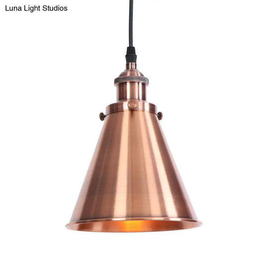 Industrial Rust/Copper/Brass Horn Pendant Light - 1-Light Bedside Pendulum Lighting