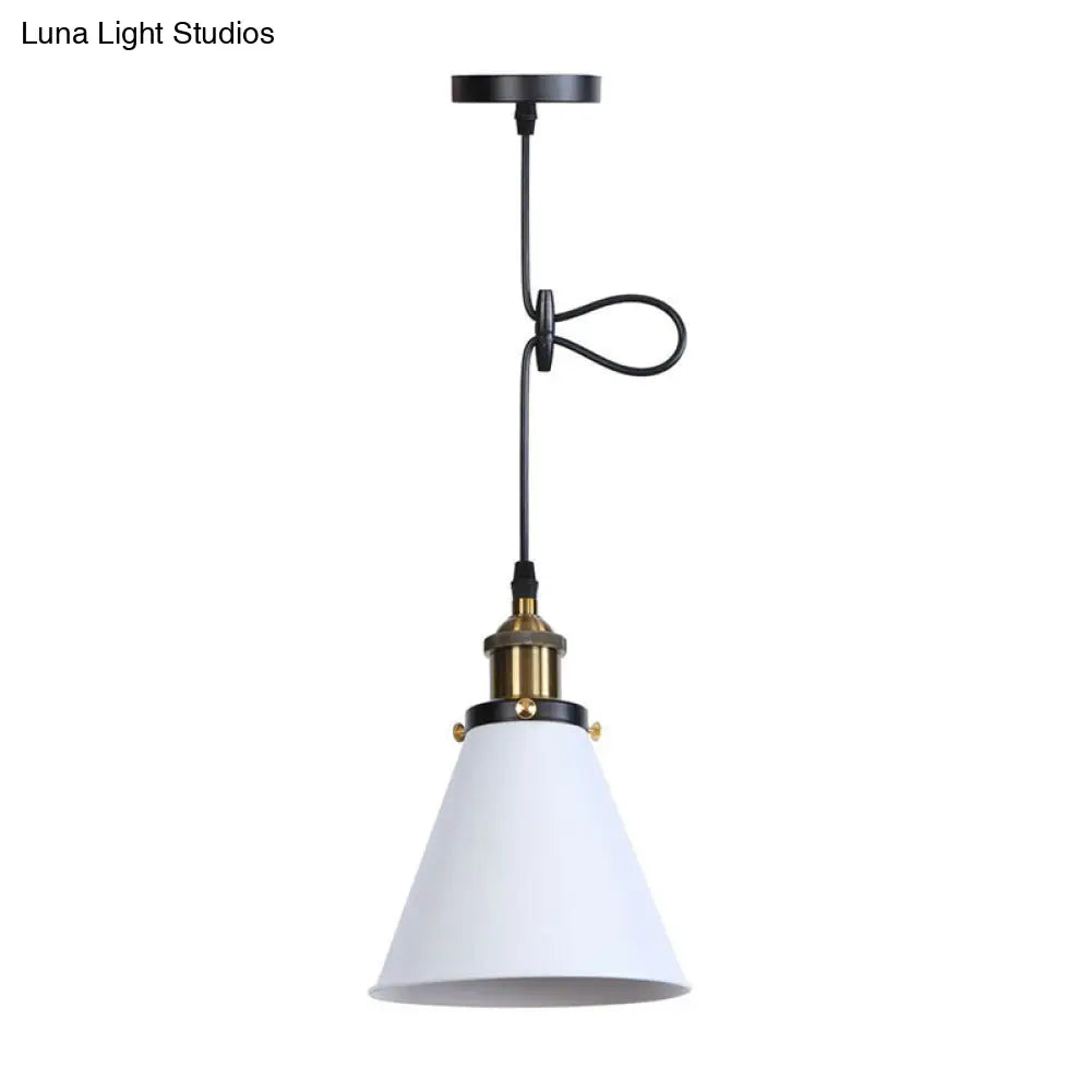 Industrial Rust/Copper/Brass Horn Pendant Light - 1-Light Bedside Pendulum Lighting White