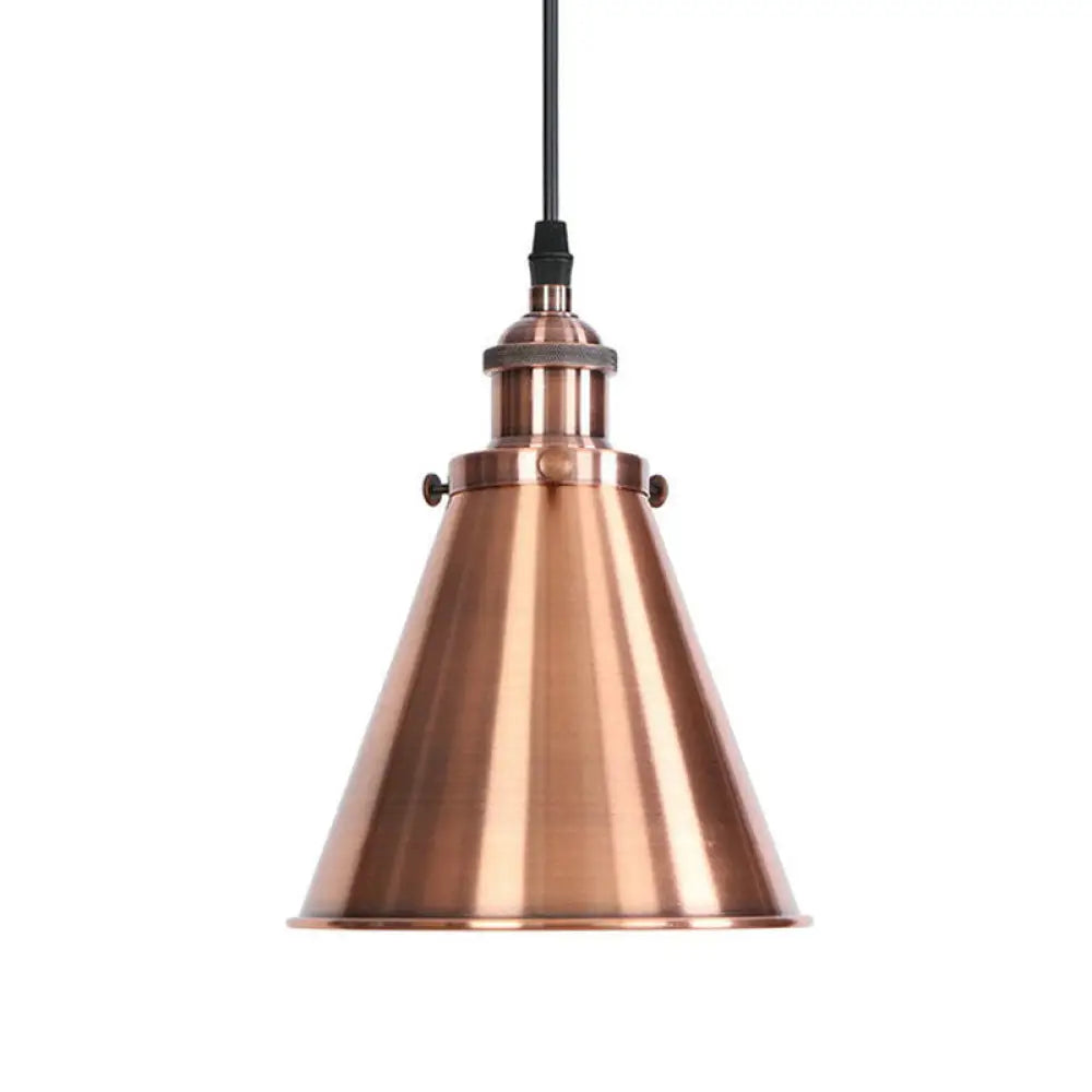 Industrial Horn Shaped Pendant Light In Rust/Copper/Brass - 1-Light Bedside Fixture Copper