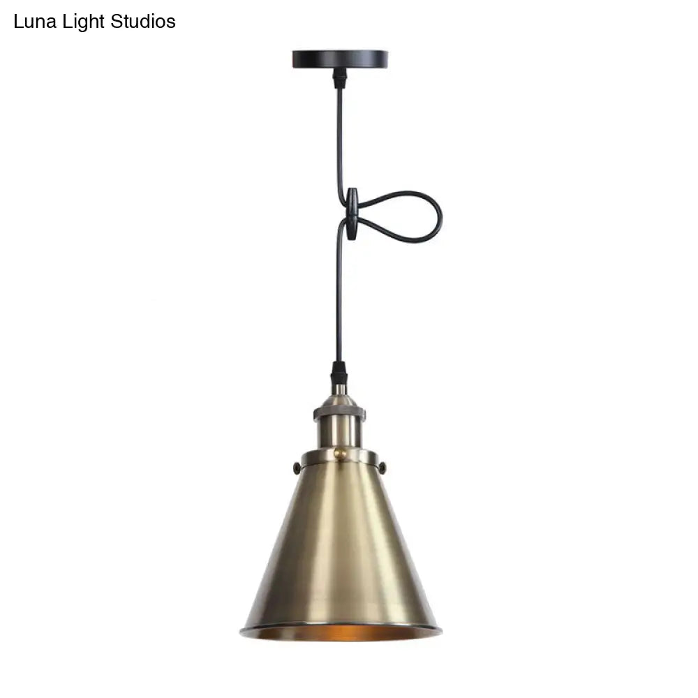 Industrial Rust/Copper/Brass Horn Pendant Light - 1-Light Bedside Pendulum Lighting Bronze