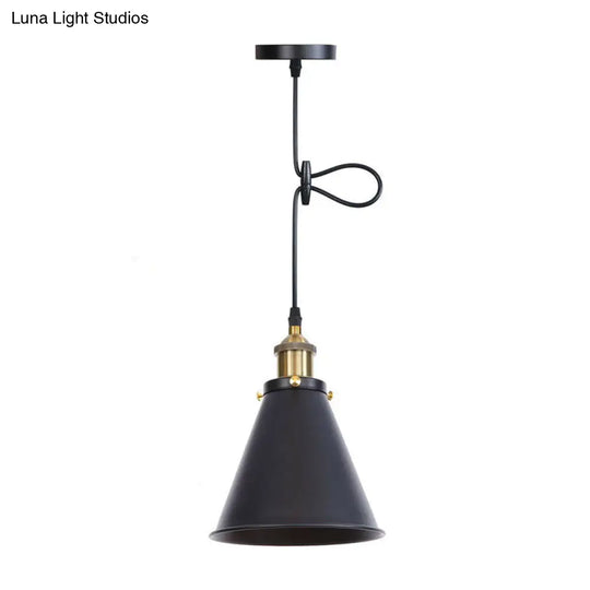 Industrial Rust/Copper/Brass Horn Pendant Light - 1-Light Bedside Pendulum Lighting Black-Gold
