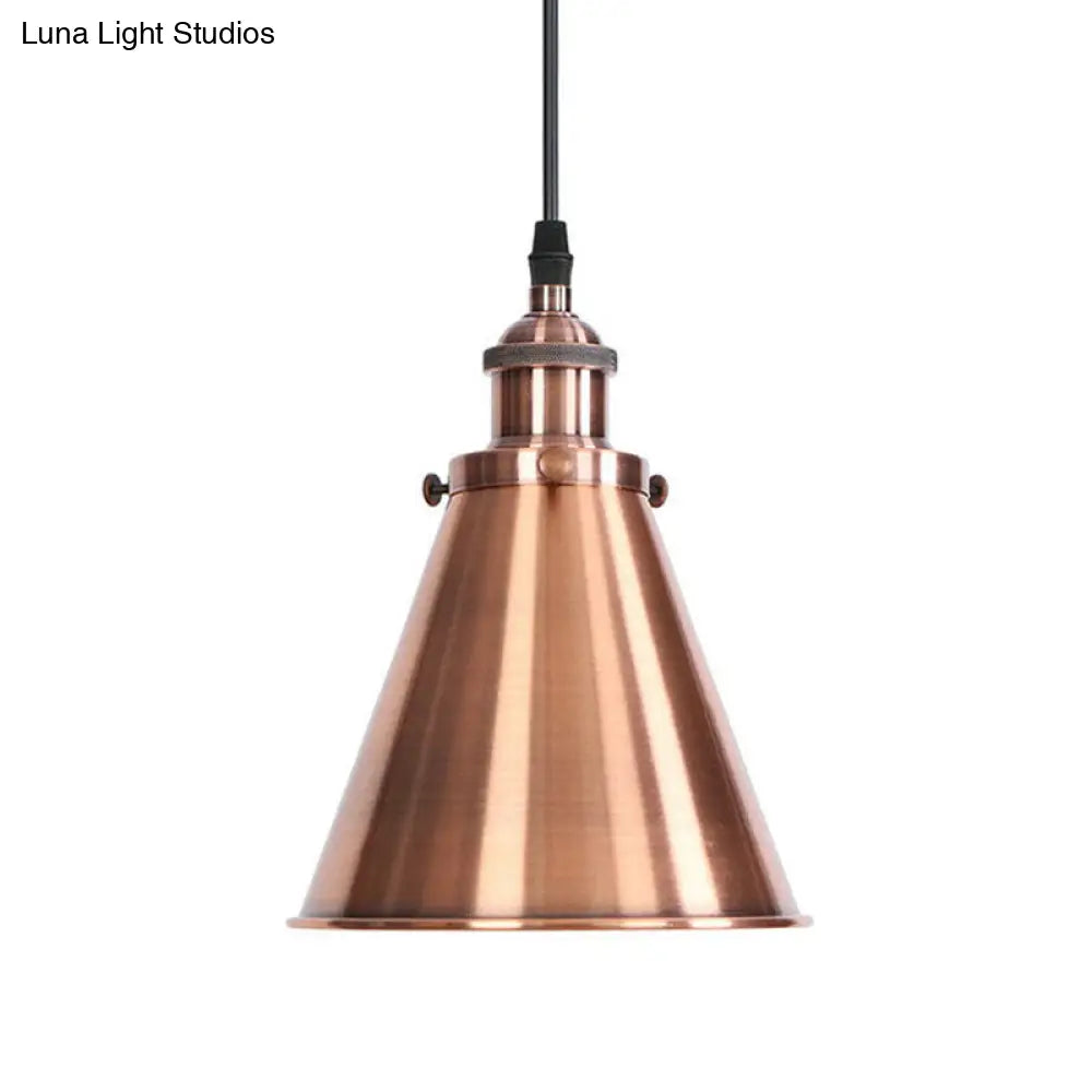 Industrial Rust/Copper/Brass Horn Pendant Light - 1-Light Bedside Pendulum Lighting Copper