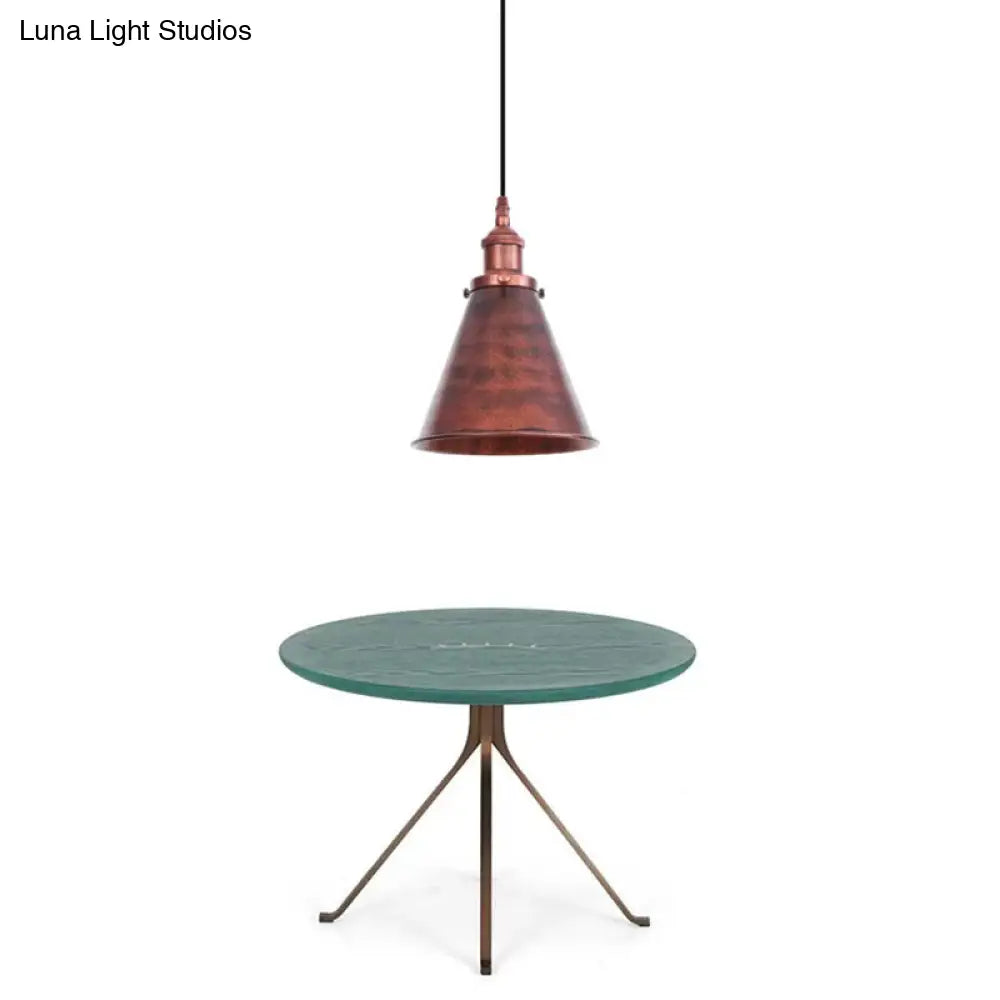 Industrial Rust/Copper/Brass Horn Pendant Light - 1-Light Bedside Pendulum Lighting Rust