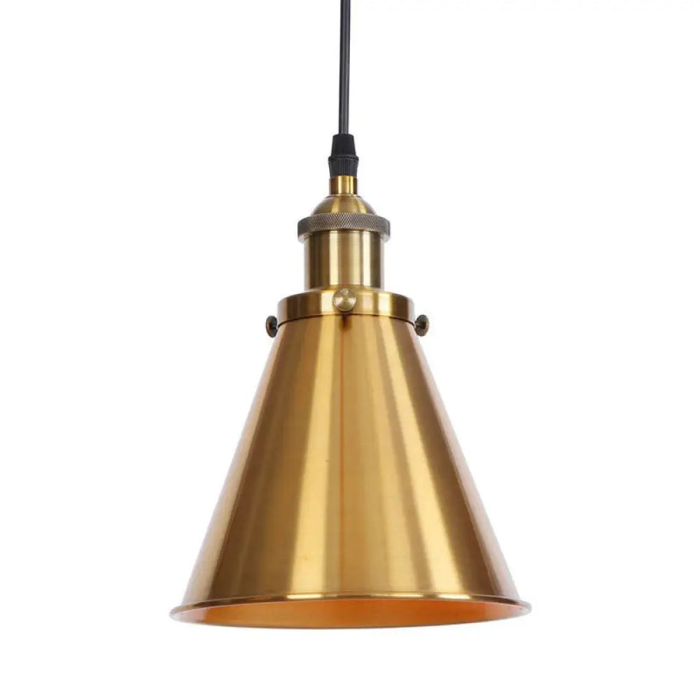 Industrial Horn Shaped Pendant Light In Rust/Copper/Brass - 1-Light Bedside Fixture Brass