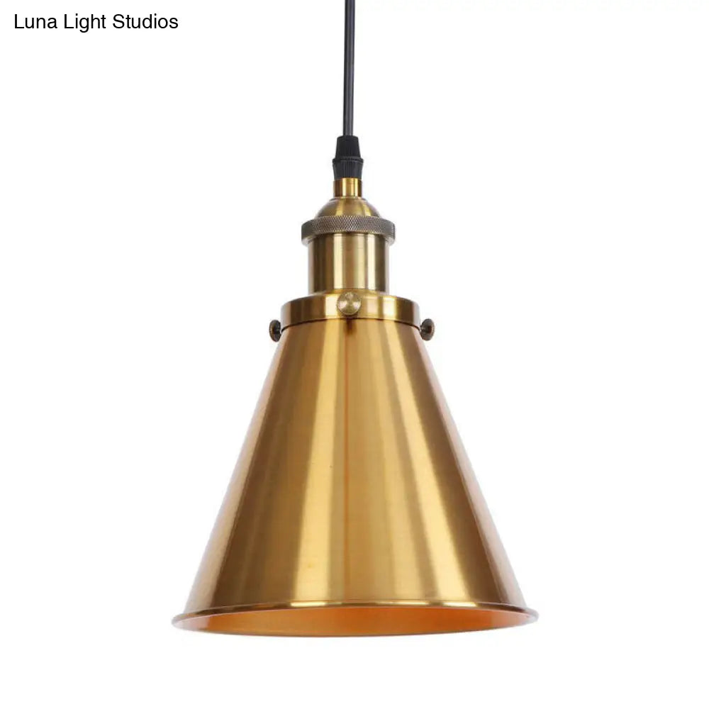 Industrial Rust/Copper/Brass Horn Pendant Light - 1-Light Bedside Pendulum Lighting Brass