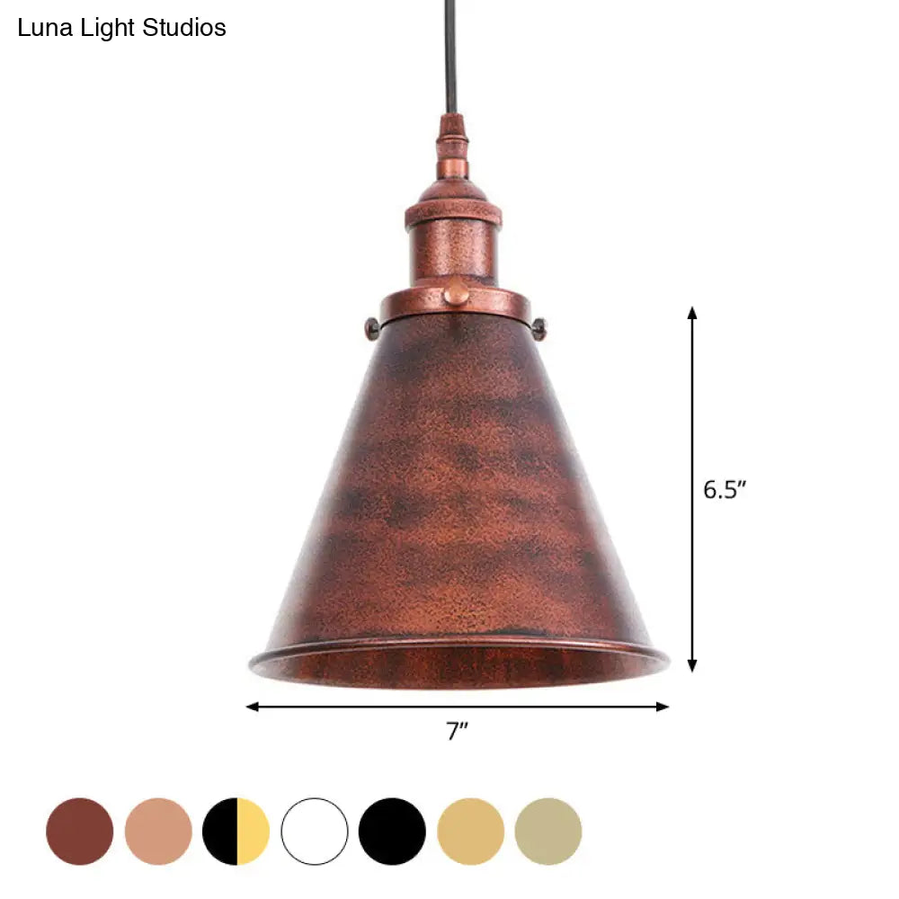 Industrial Horn Shaped Pendant Light In Rust/Copper/Brass - 1-Light Bedside Fixture