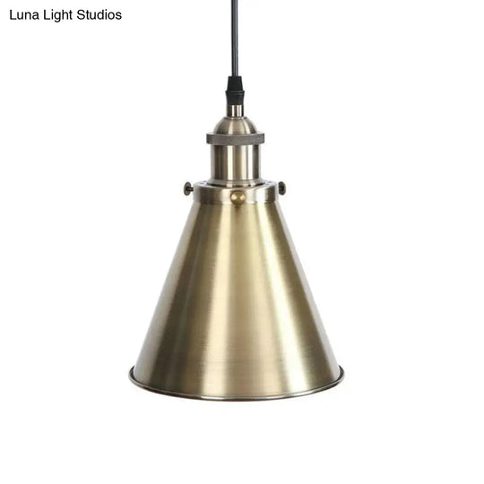 Industrial Horn Shaped Pendant Light In Rust/Copper/Brass - 1-Light Bedside Fixture