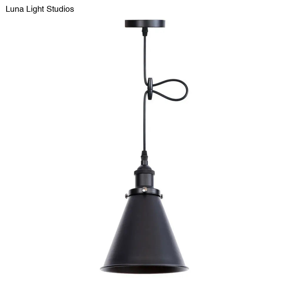 Industrial Rust/Copper/Brass Horn Pendant Light - 1-Light Bedside Pendulum Lighting Black