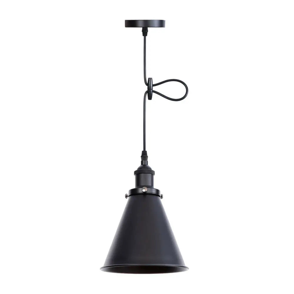 Industrial Horn Shaped Pendant Light In Rust/Copper/Brass - 1-Light Bedside Fixture Black