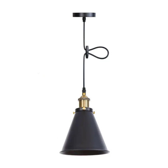 Industrial Horn Shaped Pendant Light In Rust/Copper/Brass - 1-Light Bedside Fixture Black-Gold