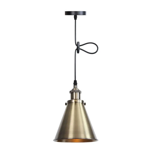 Industrial Horn Shaped Pendant Light In Rust/Copper/Brass - 1-Light Bedside Fixture Bronze