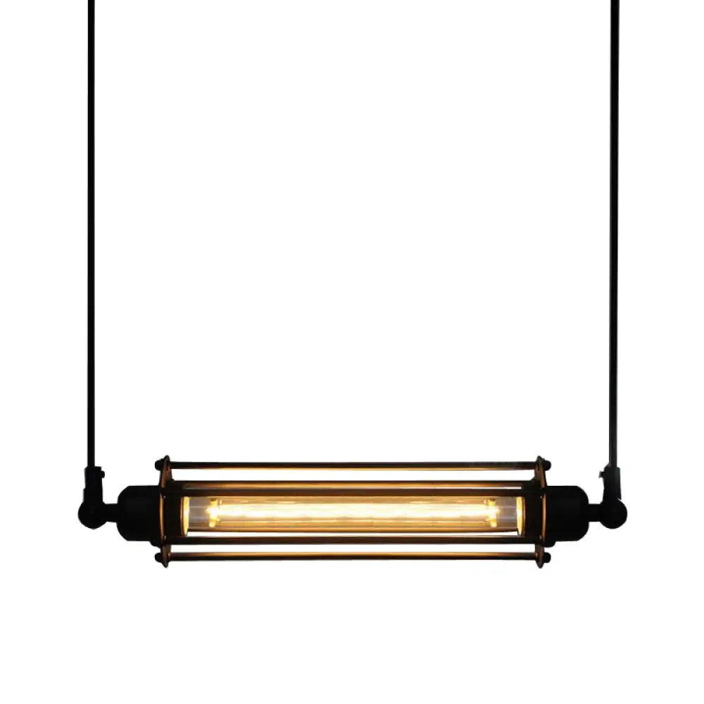 Industrial Iron 1-Light Black Pendant Hanging Light Fixture - Tube Kitchen Bar Suspension