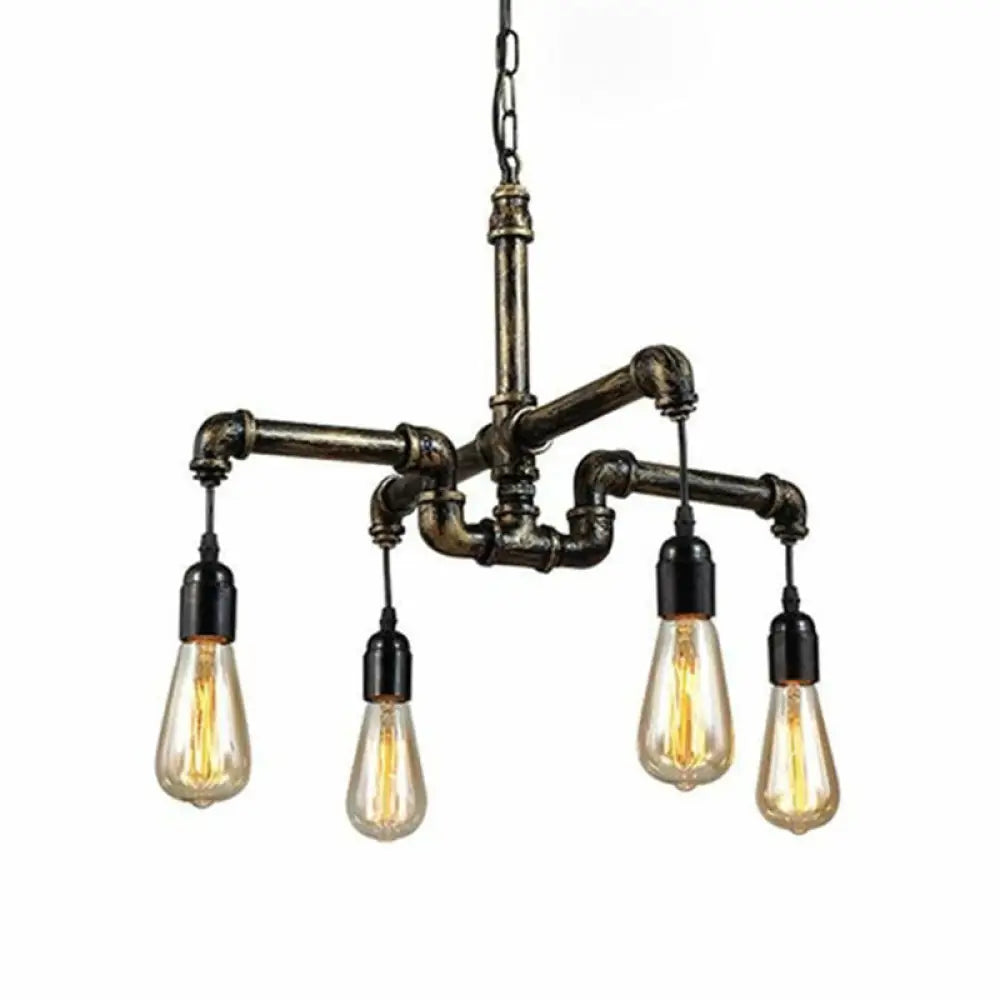 Industrial Iron 2-Layer Water Pipe Chandelier With Bronze Finish - 4/6 Heads Dining Room Ceiling