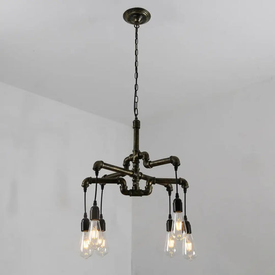 Industrial Iron 2-Layer Water Pipe Chandelier With Bronze Finish - 4/6 Heads Dining Room Ceiling