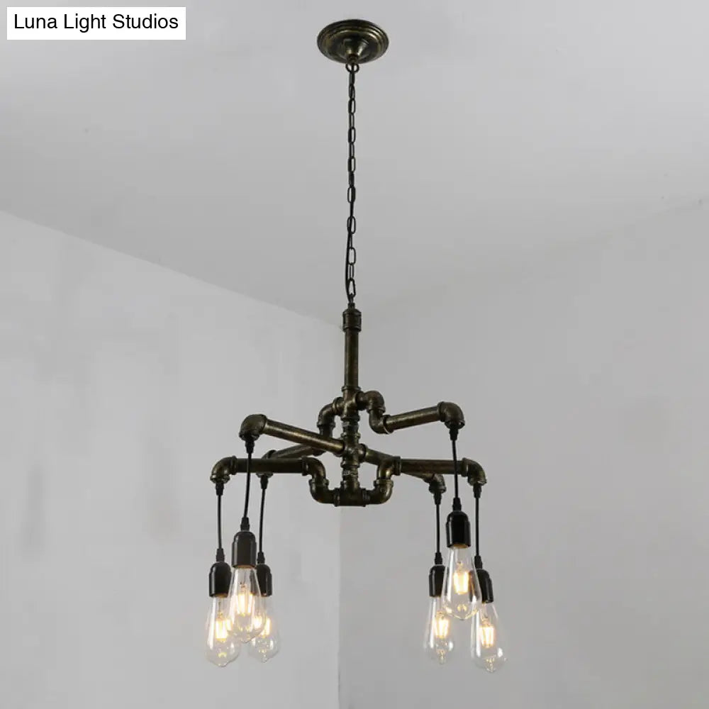 Industrial Bronze Water Pipe Chandelier: 2-Layer Iron 4/6 Heads Dining Room Ceiling Light 6 /