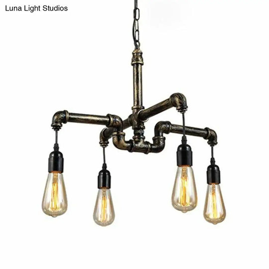 Industrial Bronze Water Pipe Chandelier: 2-Layer Iron 4/6 Heads Dining Room Ceiling Light 4 /