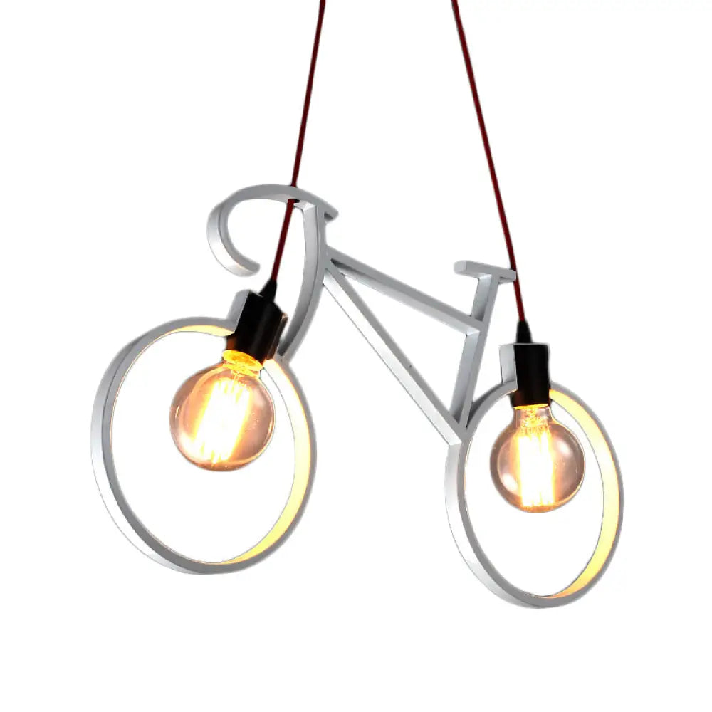 Industrial Iron Bicycle Boys Bedroom Pendant Light - Black/White 2 Heads 20.5’/24.5’ W White / 20.5’