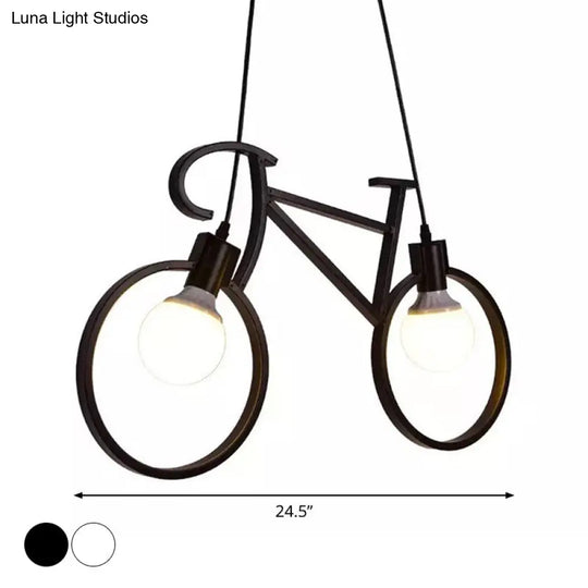 Iron Industrial Bicycle Boys Bedroom Pendant Light With 2 Heads - Black/White Ceiling Hang Lamp