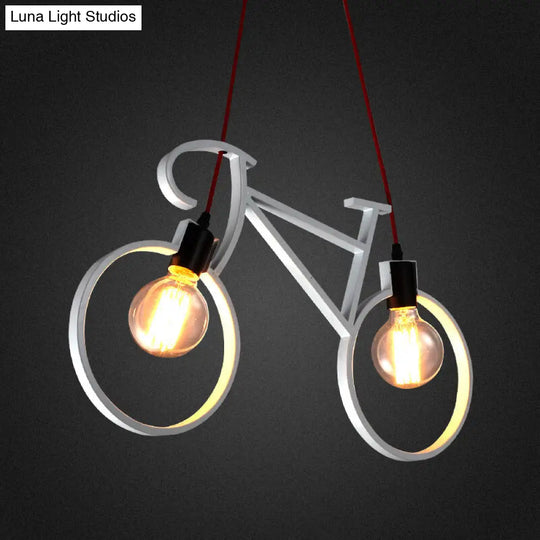 Iron Industrial Bicycle Boys Bedroom Pendant Light With 2 Heads - Black/White Ceiling Hang Lamp