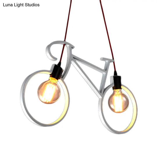 Iron Industrial Bicycle Boys Bedroom Pendant Light With 2 Heads - Black/White Ceiling Hang Lamp