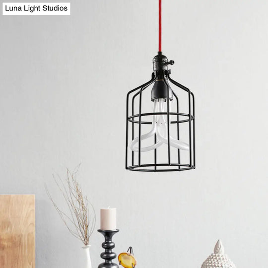 Iron Birdcage Pendant Lamp - Red/Black Industrial Style Restaurant Lighting Black