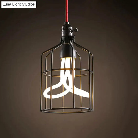 Iron Birdcage Pendant Lamp - Red/Black Industrial Style Restaurant Lighting