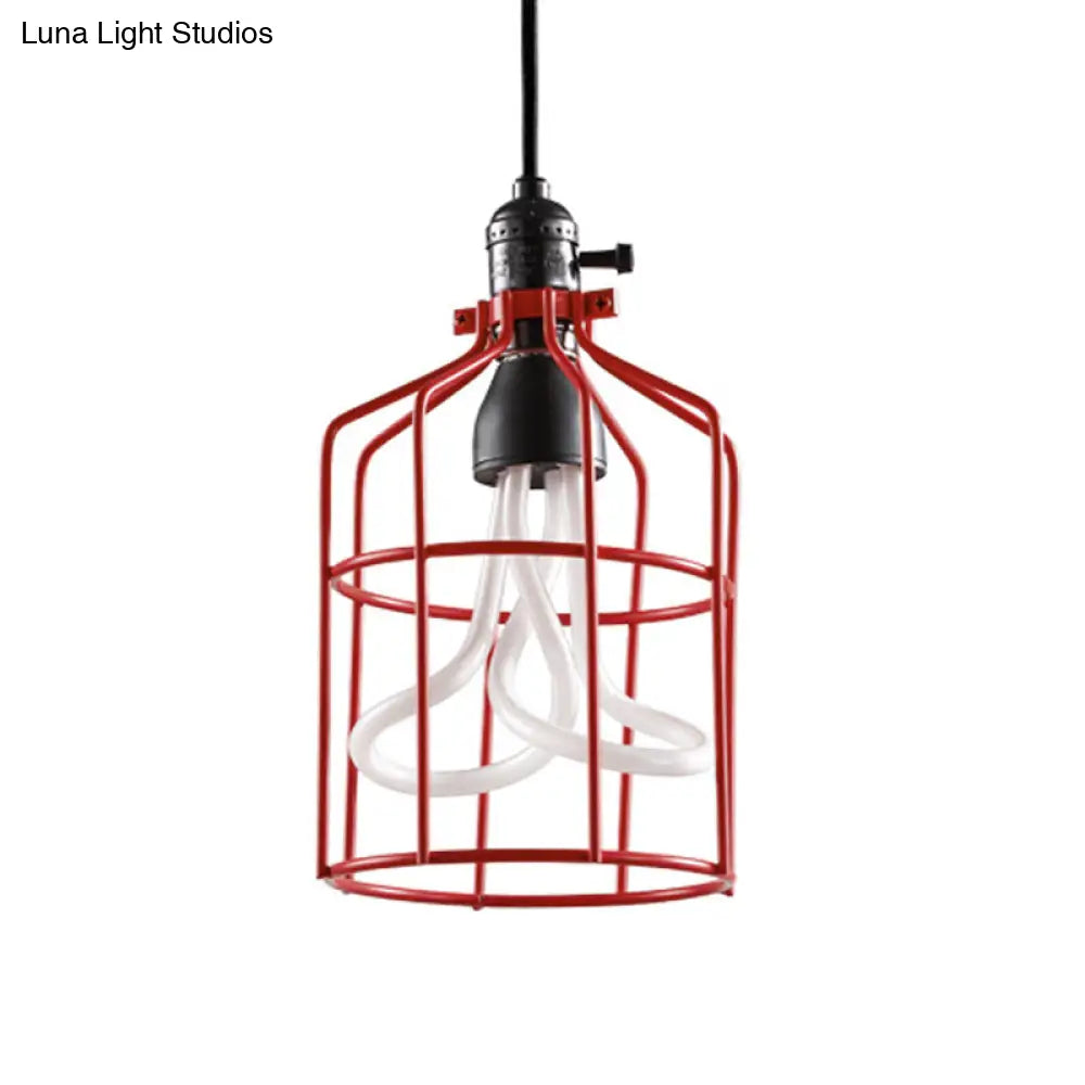 Iron Birdcage Pendant Lamp - Red/Black Industrial Style Restaurant Lighting