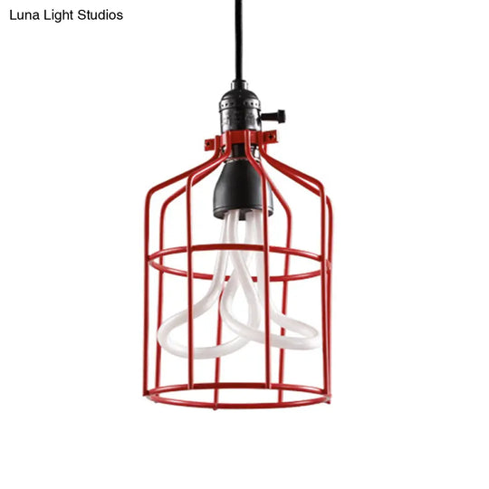 Iron Birdcage Pendant Lamp - Red/Black Industrial Style Restaurant Lighting