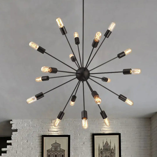 Industrial Iron Black Pendant Chandelier - Sunburst Design 18 Heads Ideal For Dining Room