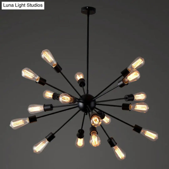 Industrial Iron Black Pendant Chandelier - Sunburst Design 18 Heads Ideal For Dining Room