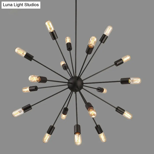 Industrial Iron Black Pendant Chandelier - Sunburst Design 18 Heads Ideal For Dining Room